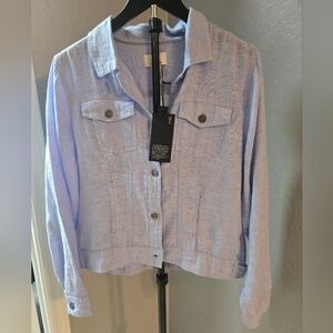Jones New York 100% Linen Button-Front Jacket – Light Blue – Size M – NWT